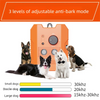 An orange ultrasonic dog bark deterrent device is shown with various dogs demonstrating different levels of anti-bark modes.