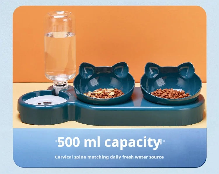 3-in-1 Schräggestell für Katzenfutter und Wasser
