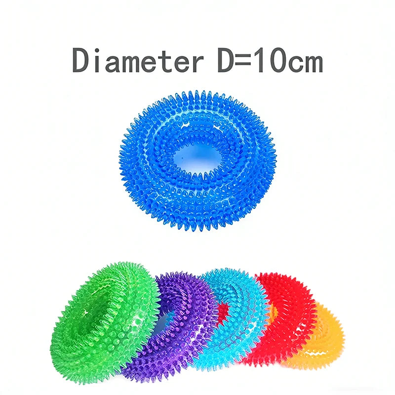 Bite-Resistant Squeaky Dog Chew Toy with Spiky Teething Ring