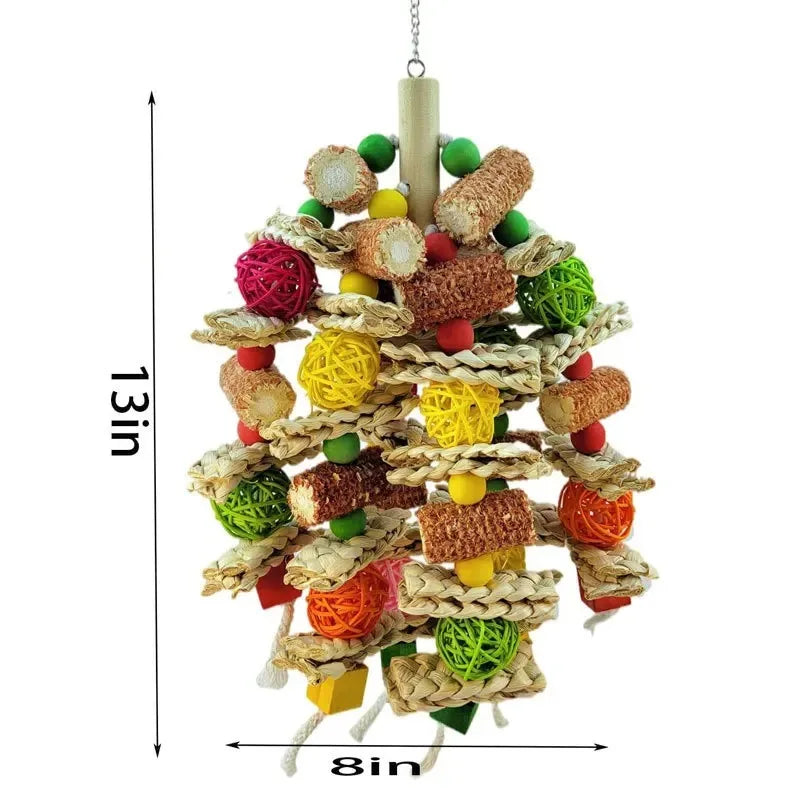 Wooden Bird Swing Toy with Chewing Beads for Parrots and Budgies