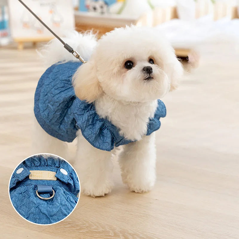 Vestido de Mezclilla para Perro con Anillo para Correa