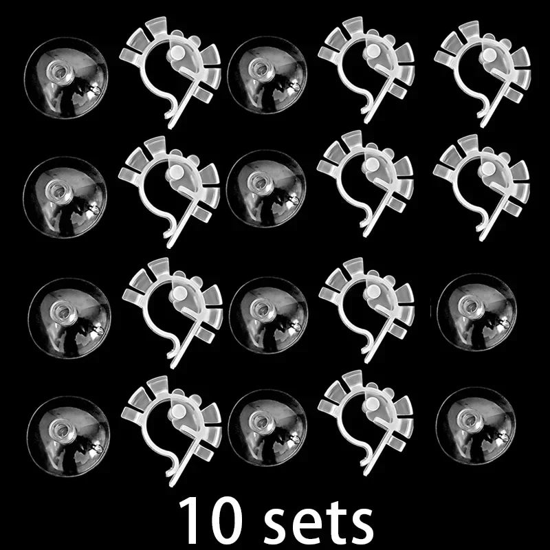 Ten sets of U-shaped aquarium hose clips for 4-6mm tubing shown in various angles.