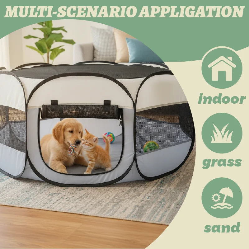 Foldable Small Pet Playpen with Cover for Indoor and Outdoor Use