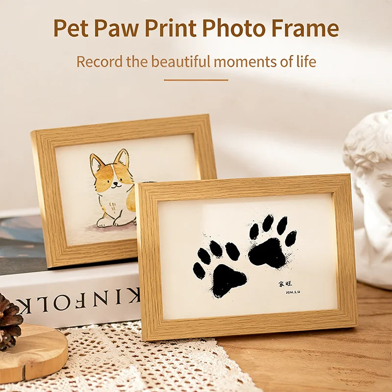 Wooden Baby Handprint & Pet Paw Print Keepsake Frame with Imprint Kit