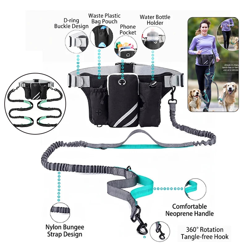 Hands-Free Reflective Dog Walking Belt with Storage Pouch