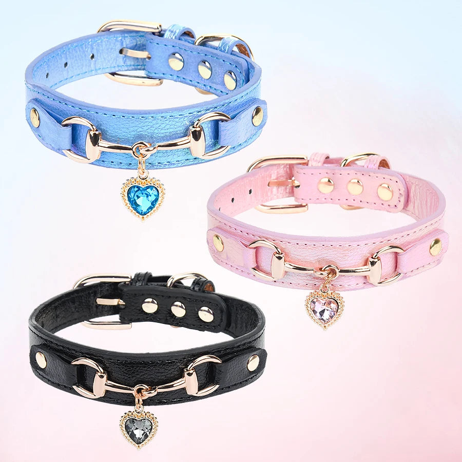 Rhinestone Heart Charm Color-Changing Dog Collar