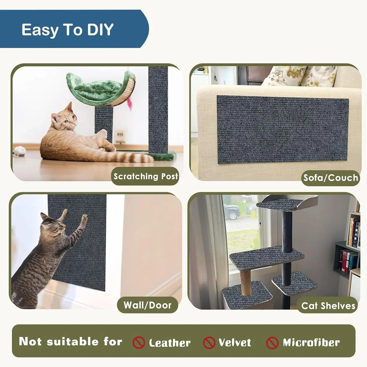 Self-Adhesive Trimmable Cat Scratching Mat for Furniture Protection