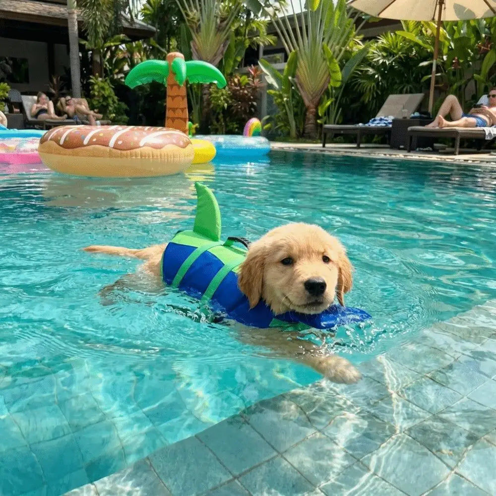 Shark-Shaped Dog Life Vest with High-Visibility Safety Features