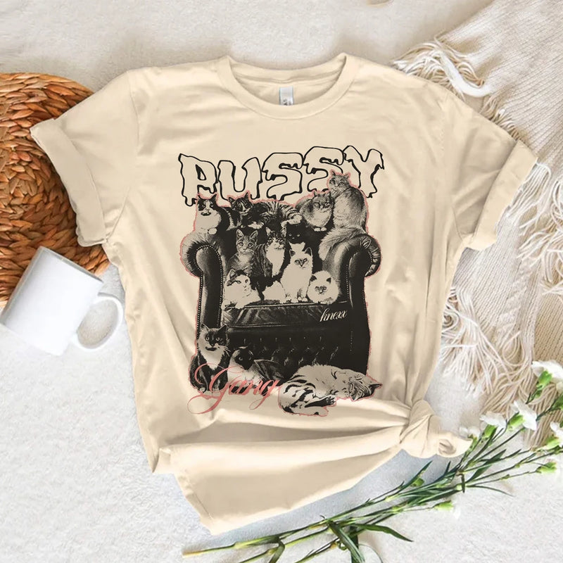Camiseta Gráfica de Gato Neko para Mujer