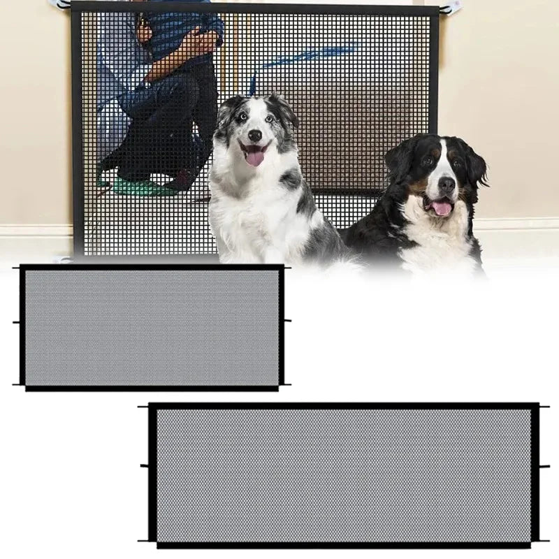 Foldable Mesh Pet Gate with Adhesive Hooks – No-Drilling Safety Barrier