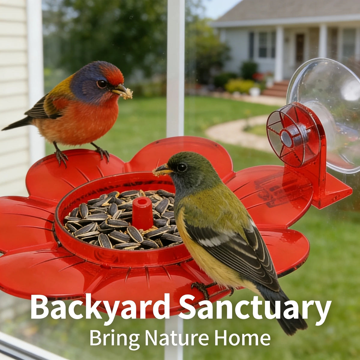 2-in-1 Hummingbird Feeder with Suction Cup & Hanging Design