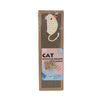 A brown fabric cat scratch board with a light-colored, textured scratching post attached.