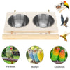 Abreuvoir et Mangeoire en Acier Inoxydable avec Pied en Bois