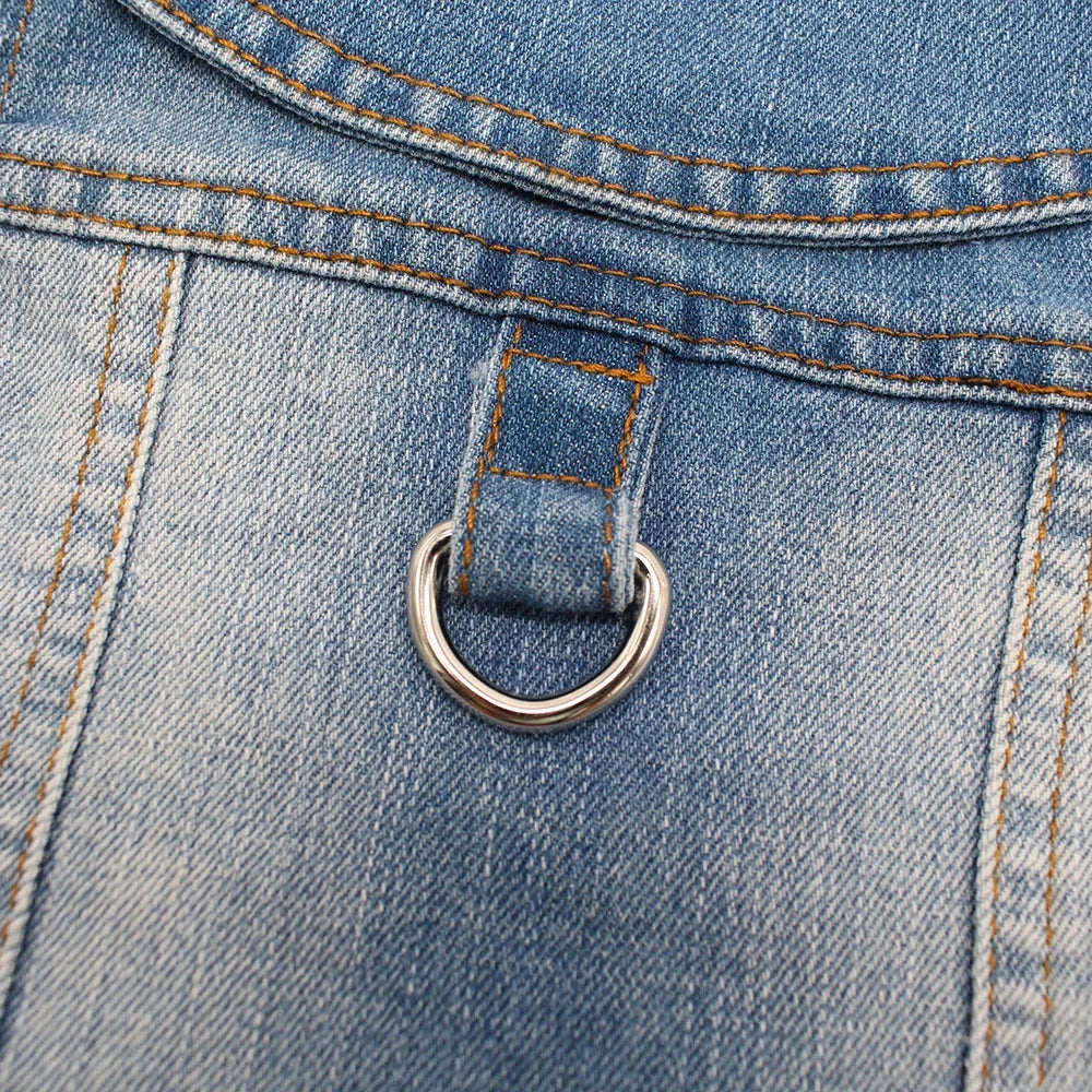 Classic Denim Dog Jacket with Harness and Leash Ring