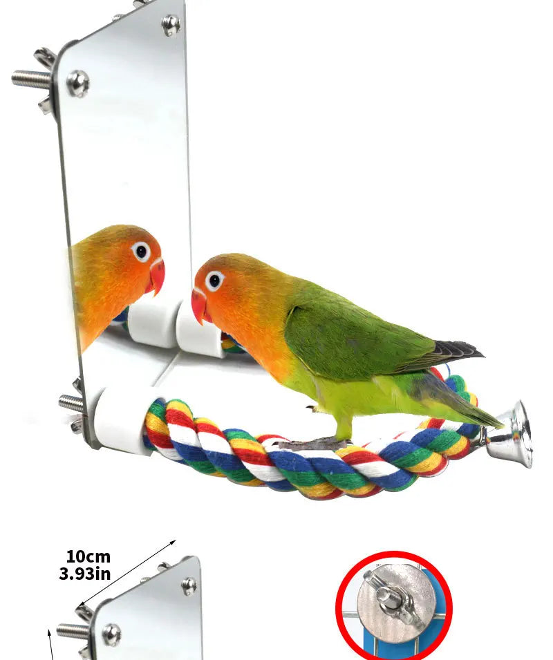 Interactive Parrot Activity Station with Mirror and Rope Perch