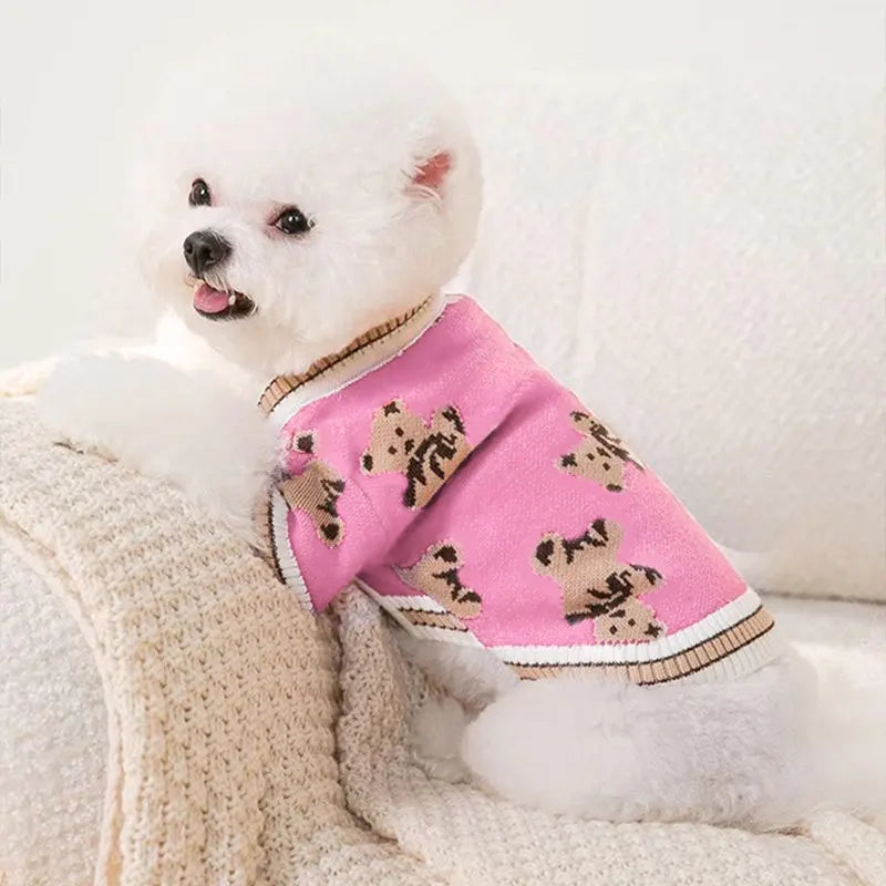 Adorable Bear Pattern Knitted Cardigan for Small Dogs and Cats