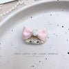 Pink Bow Pet Hair Clip with Rhinestone & Pearl Accents