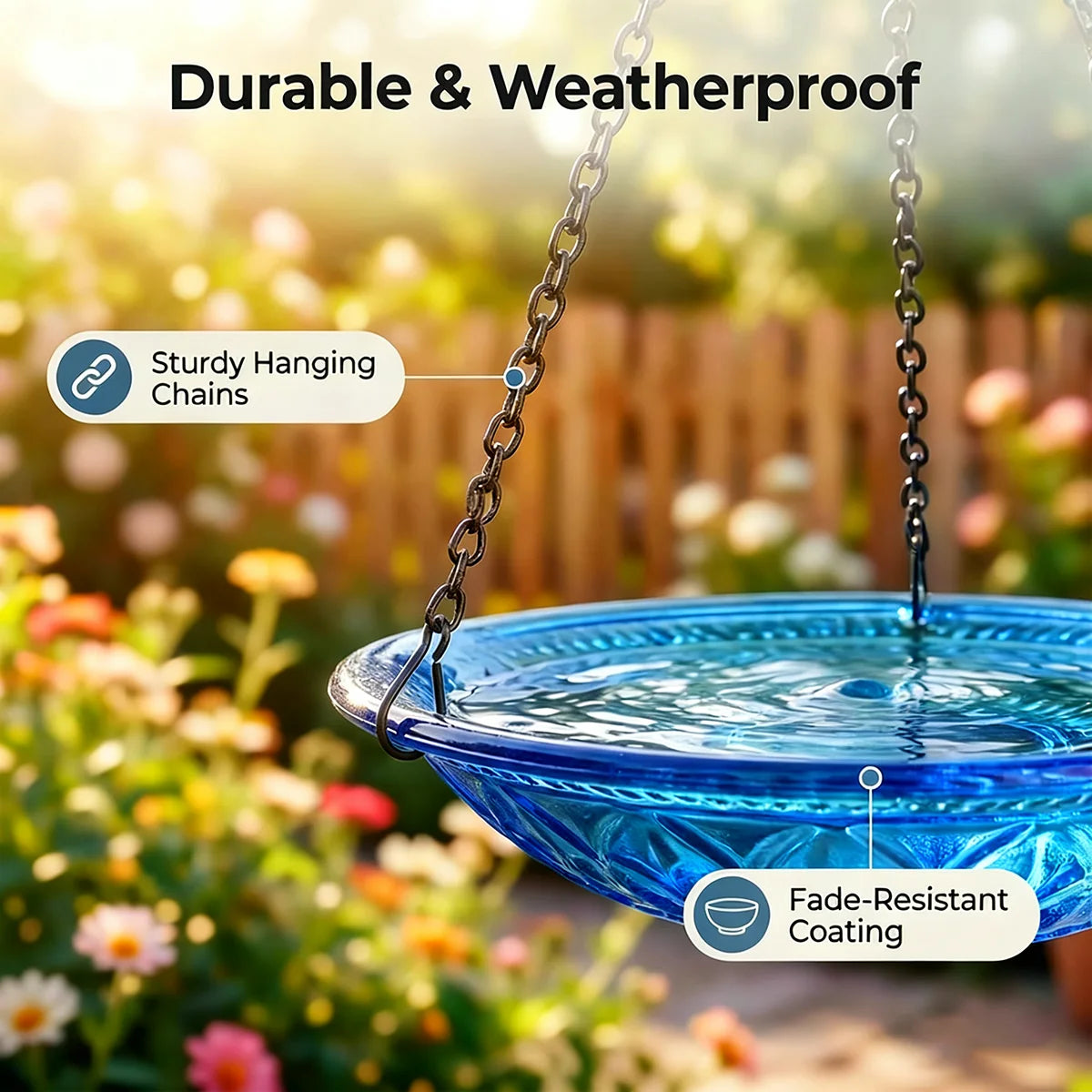 Solar Hanging Bird Bath Fountain with Glass Bowl
