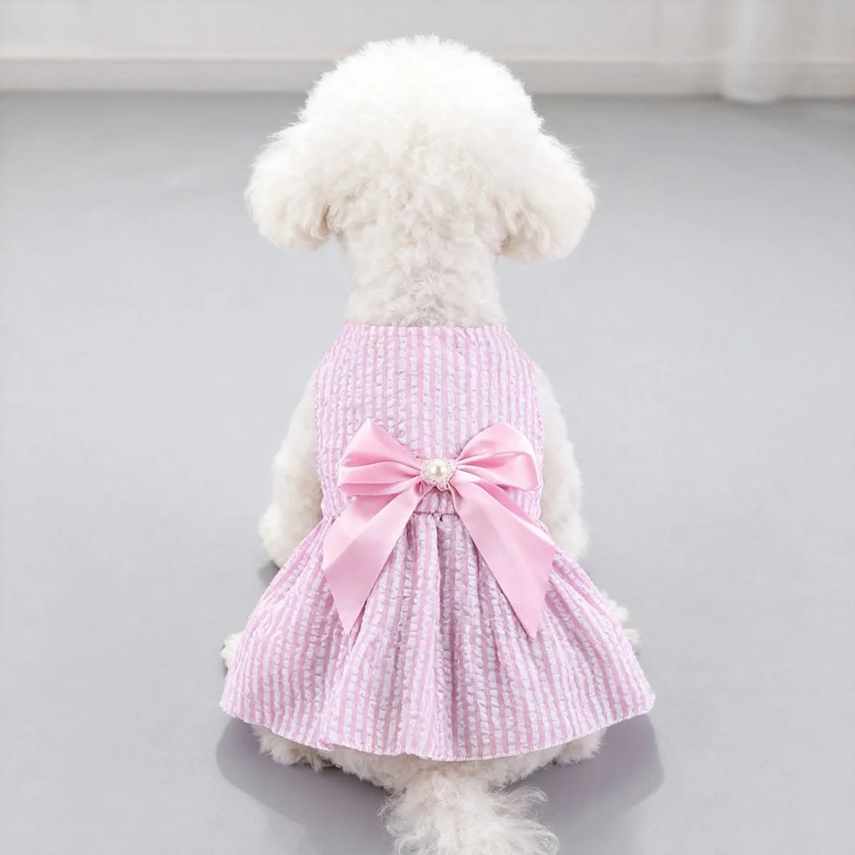 Striped Bow Pet Dress with Elastic Waistband