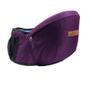 Portabebés ajustable morado con cinturón de cadera y cintura y panel de malla negra.
