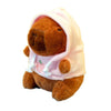 Braune Capybara-Plüschpuppe mit pinker Kapuzenjacke und weißem Rand