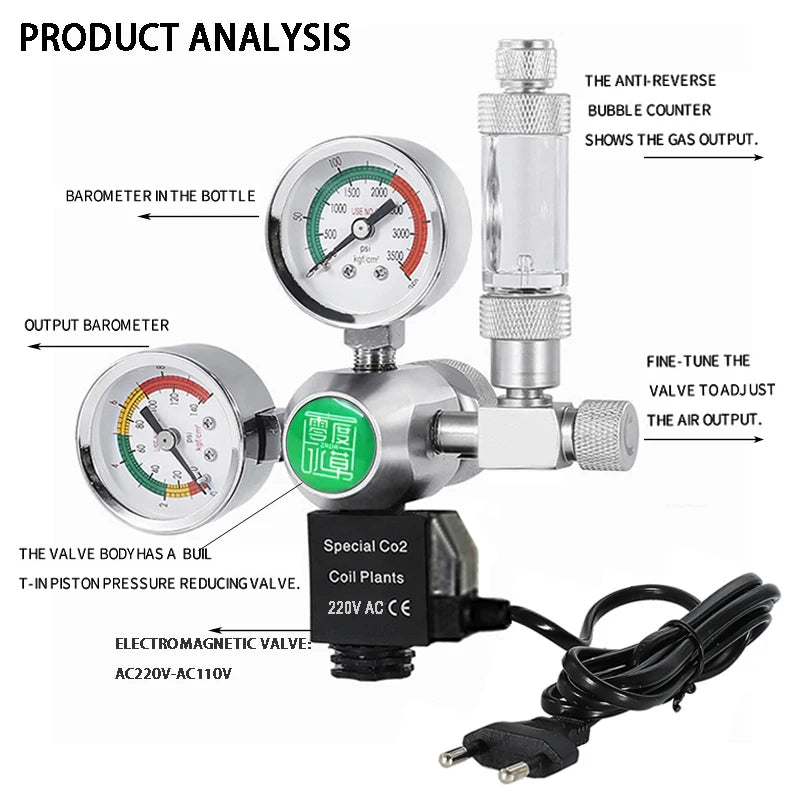 Régulateur CO2 pour Aquarium avec Solénoïde et Compteur de Bulles