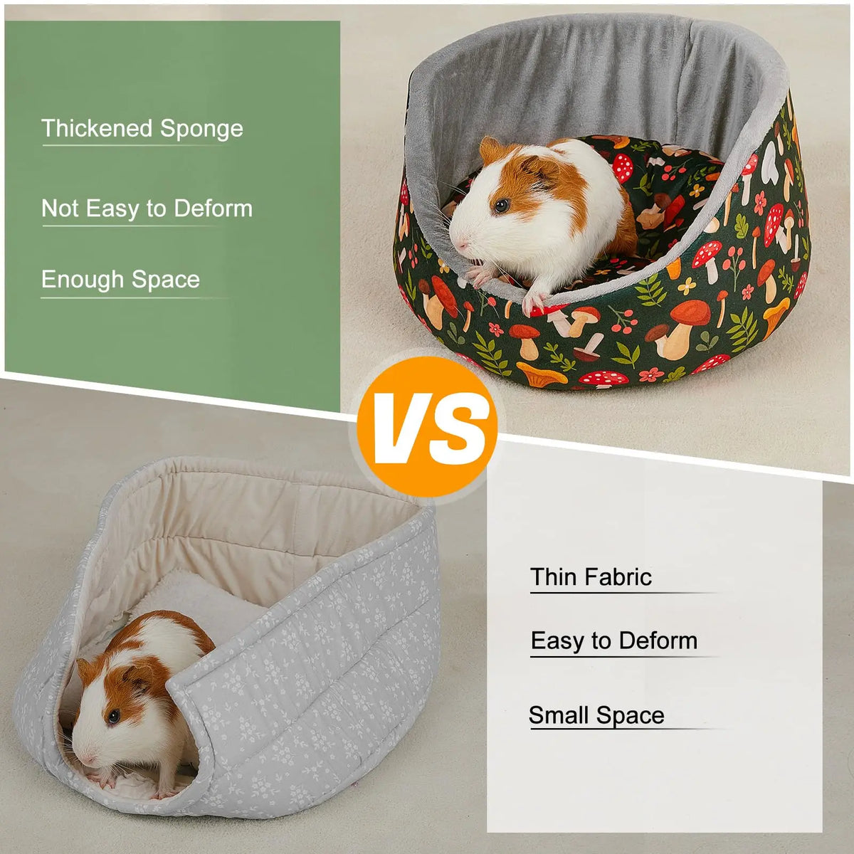 Cozy Fleece Hideout Bed for Small Pets with Removable Cushion