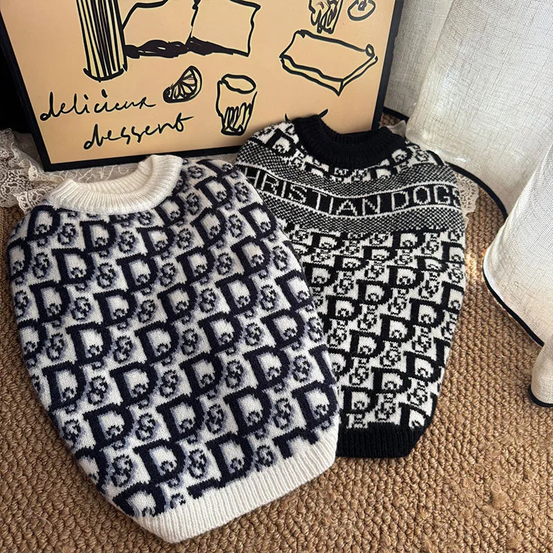Knitted Cotton Dog Sweater with Letter Pattern