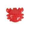A bright red, durable squeaky chew toy shaped like a dog's head with prominent teeth and a textured body.