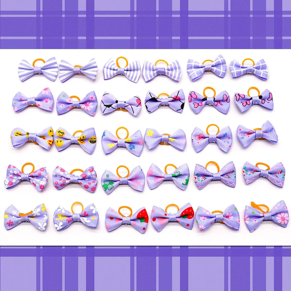 Pet Hair Bows with Rubber Bands - Assorted Styles for Small Dogs and Cats