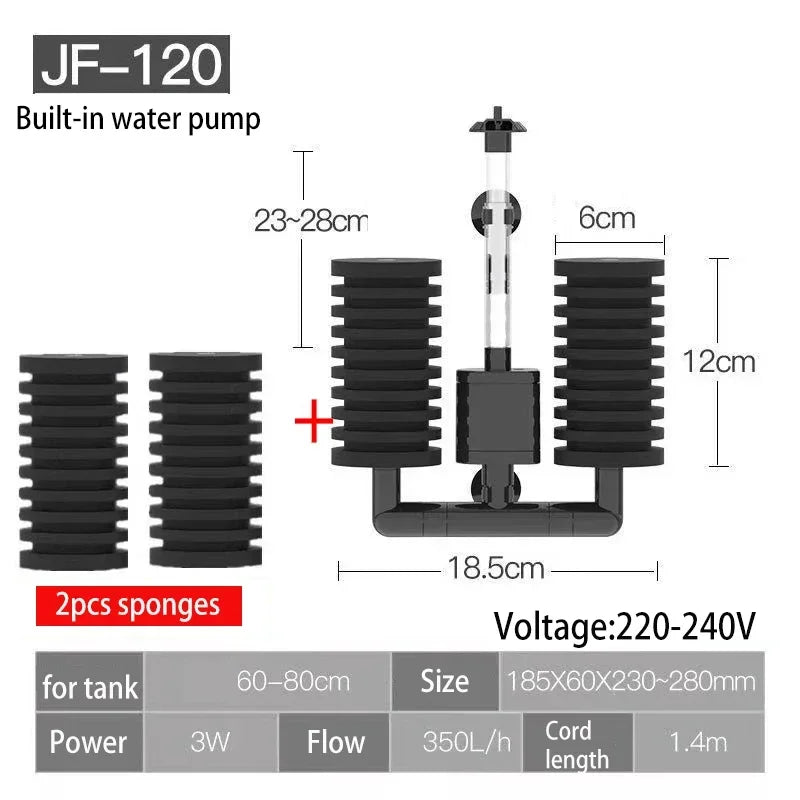 Filtre Submersible 3-en-1 Silencieux pour Aquarium