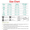 Size chart showing measurements for dog denim jumpsuit costumes in sizes S through XXL