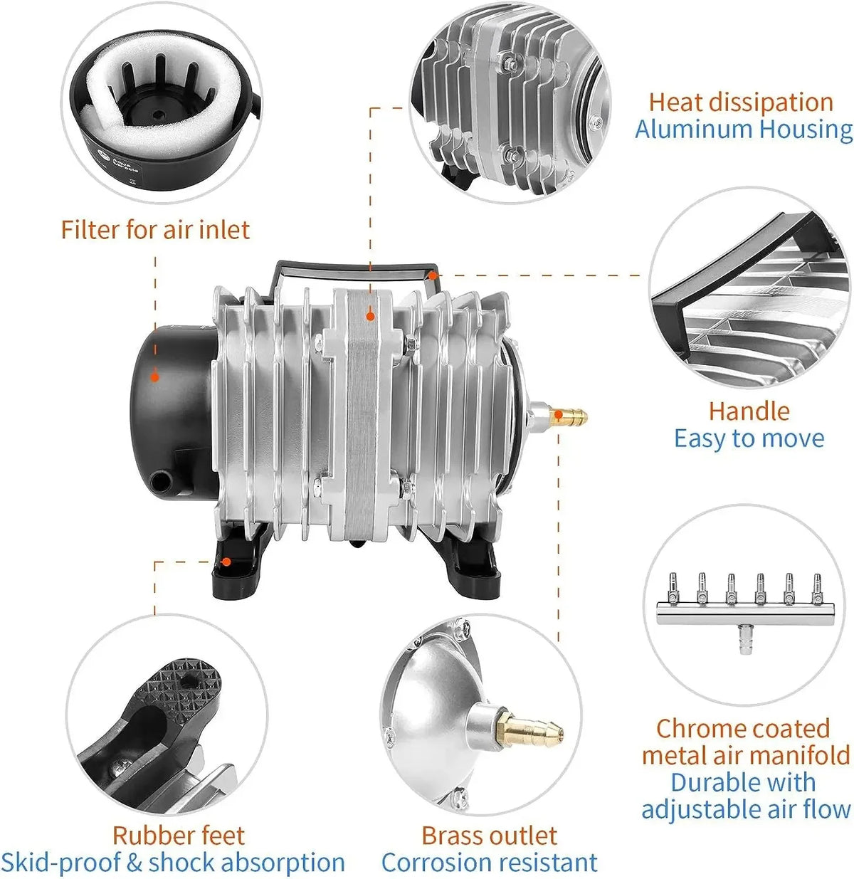 High-Output Aquarium Air Pump with 6-Way Splitter