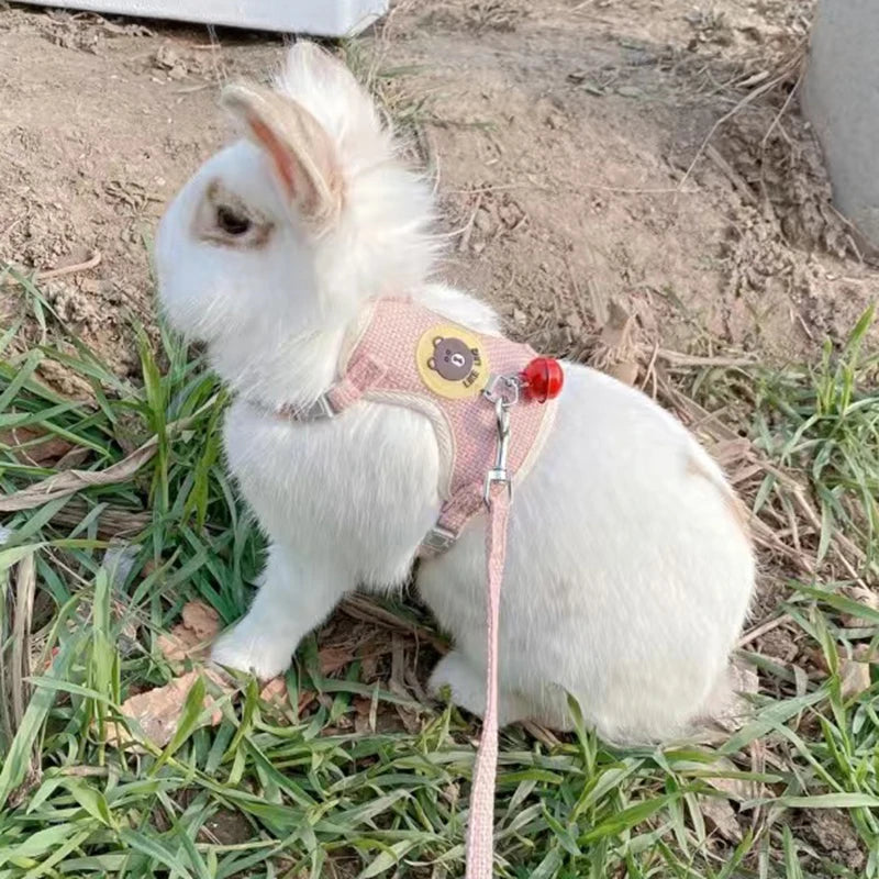 Adjustable Linen Rabbit Harness and Leash Set with Padded Comfort