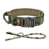 A tactical dog training collar and leash set featuring a padded collar and a nylon leash.