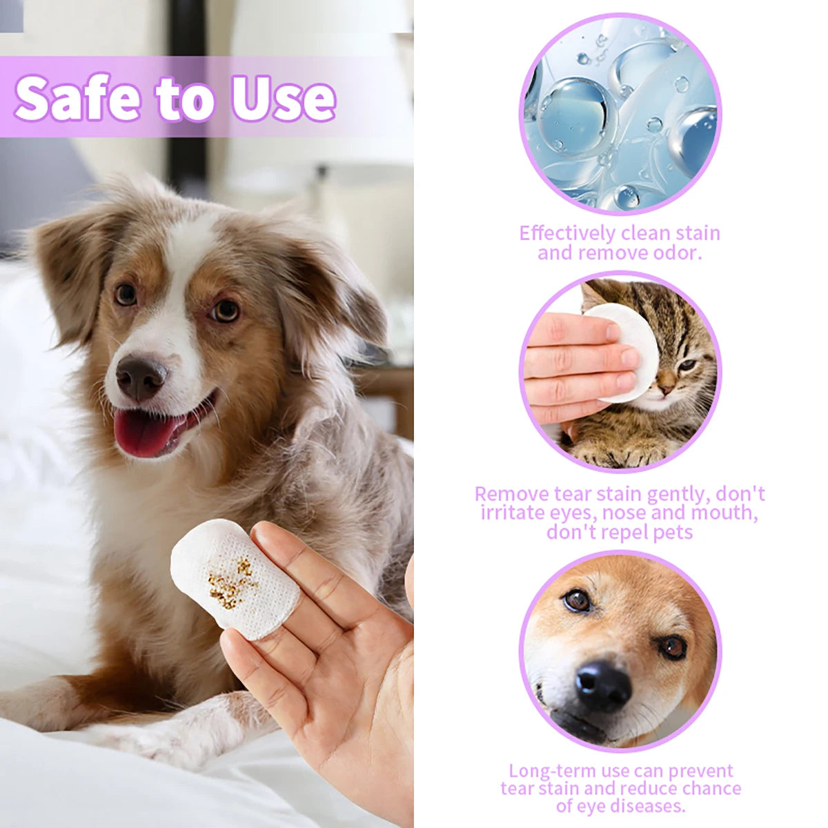 Gentle Pet Eye Wipes with Plant Extracts for Cats and Dogs