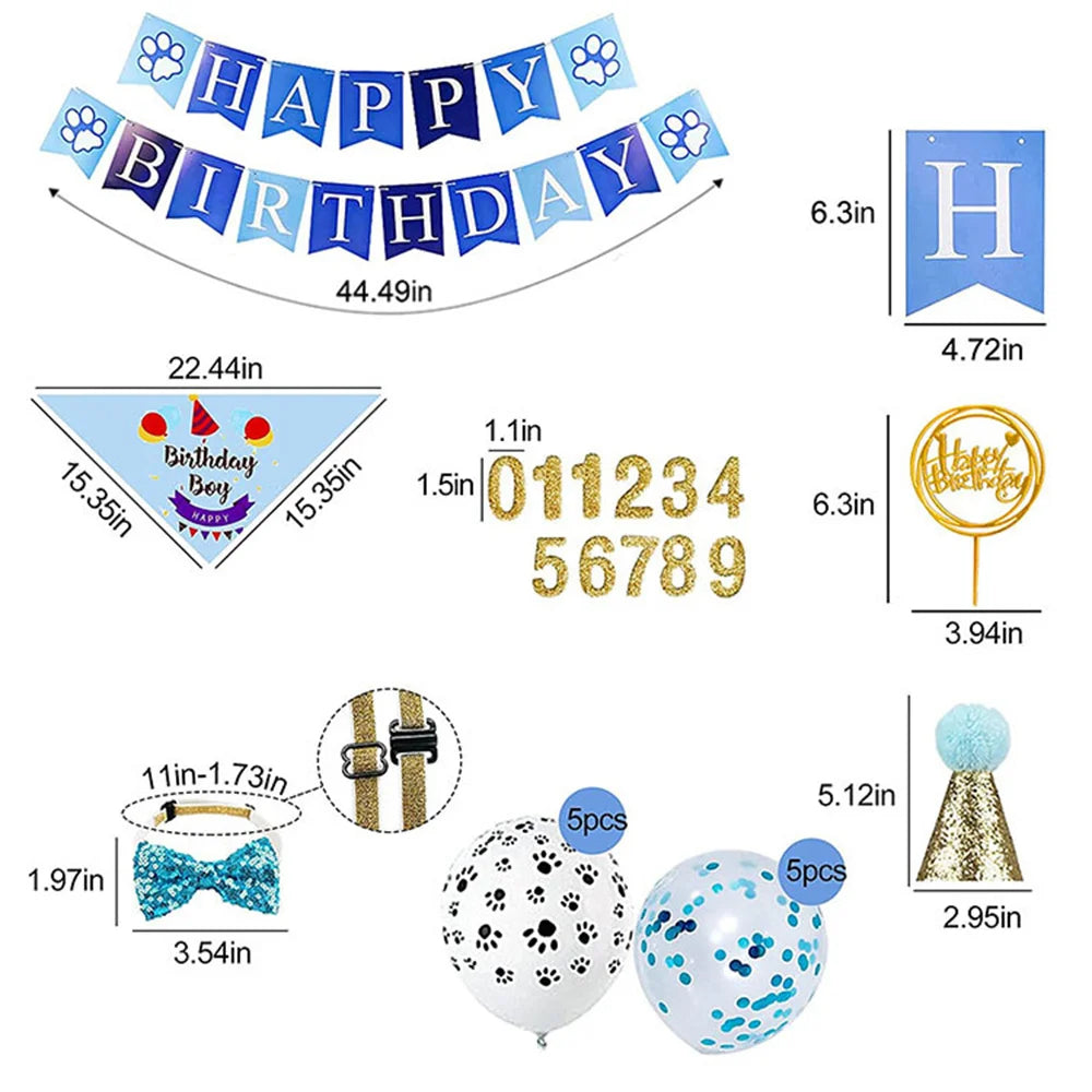 Pet Birthday Celebration Set with Hat Bandana and Bow Tie