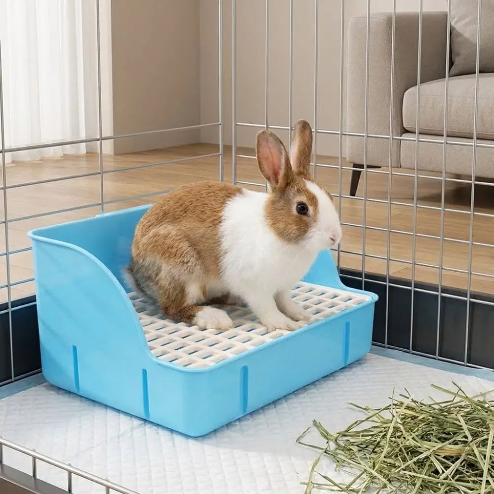 Corner Rabbit Litter Box with Removable Tray and Grid