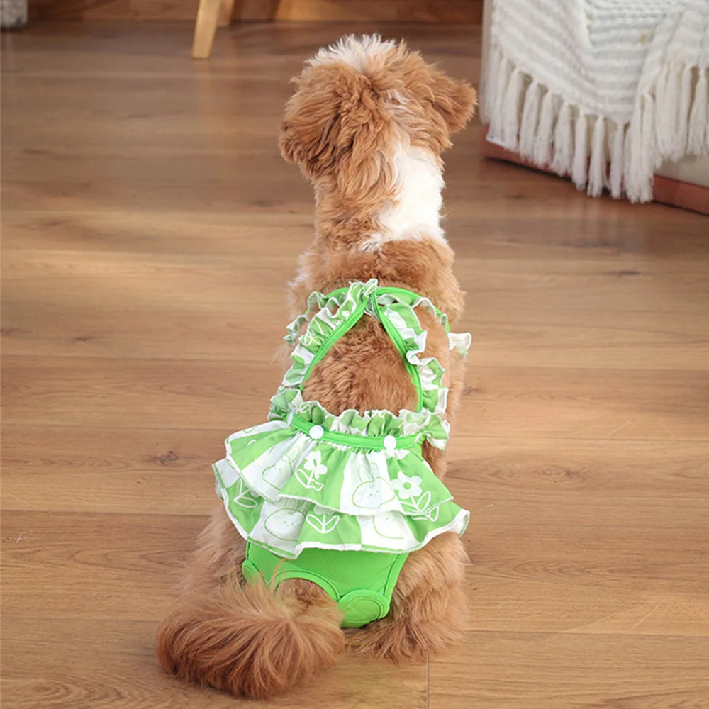 Cute Printed Reusable Dog Diaper Pants for Small Breeds