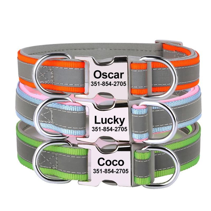 Reflektierendes personalisiertes Hundehalsband mit graviertem Anhänger