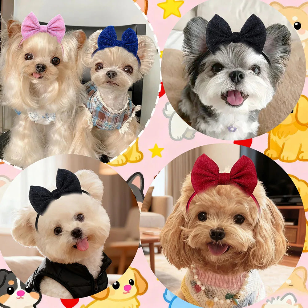 Handmade Pet Hair Bows – Adjustable Multi-Style Cloth Bows for Dogs and Cats