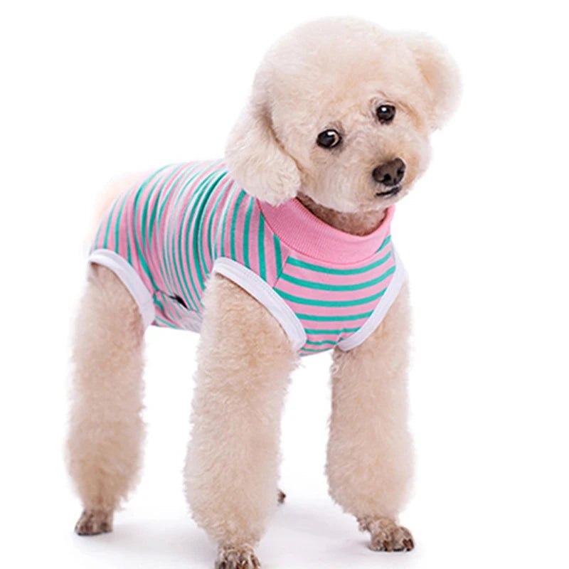 Striped Cotton Dog Recovery Suit for Post-Surgery Protection