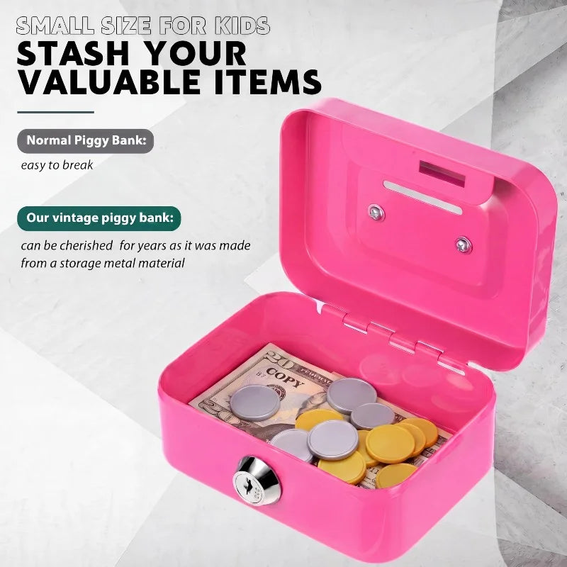 Portable Metal Money Safe Box with Key Lock