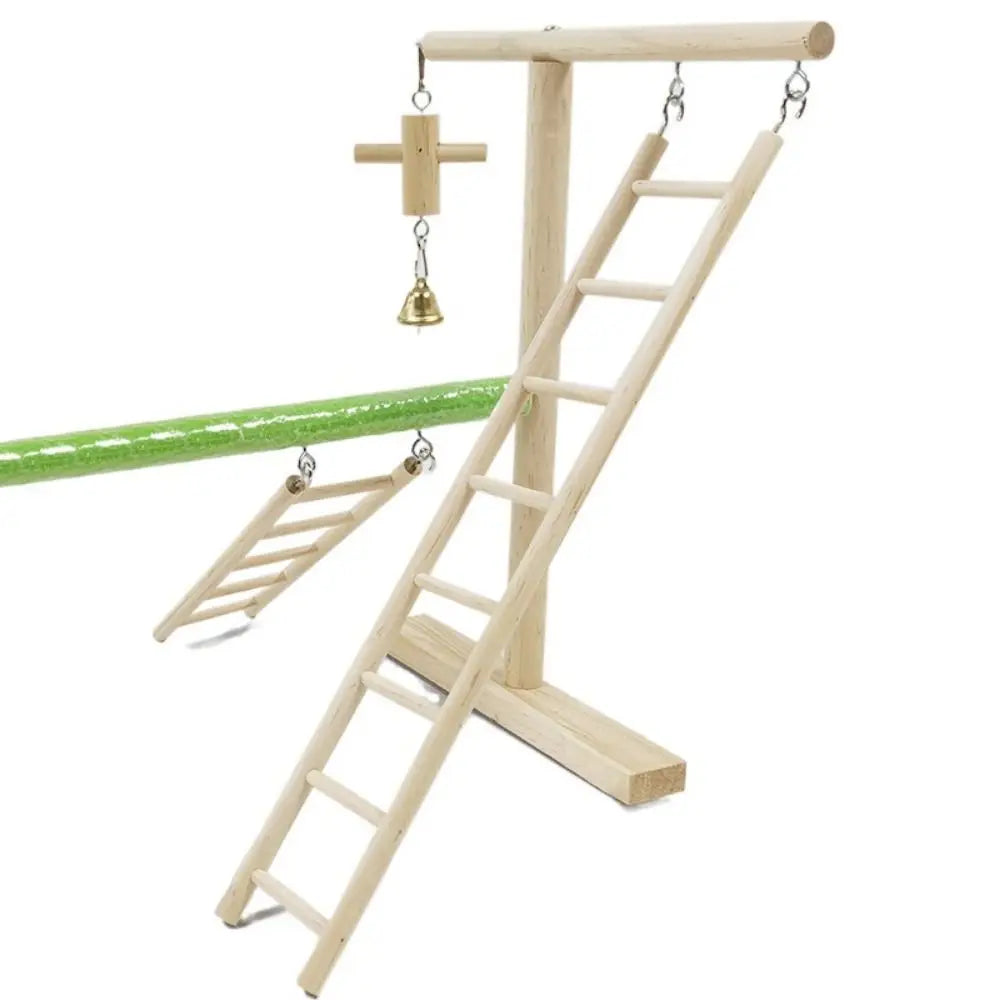 Wooden Bird Ladder with Swing and Perch for Parrots