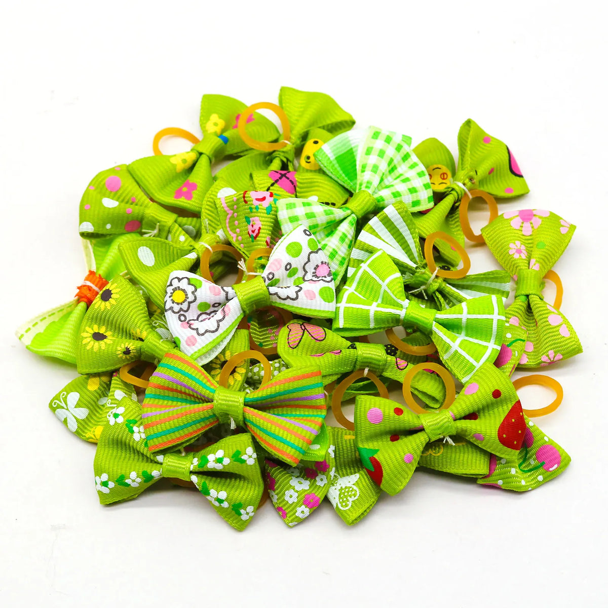 Pet Hair Bows with Rubber Bands - Assorted Styles for Small Dogs and Cats