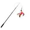 A long, thin black telescopic wand with a feather toy attached.