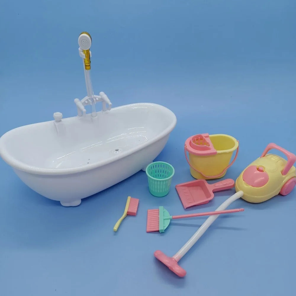 Miniature Bathroom Playset with Bathtub for Fashion Dolls