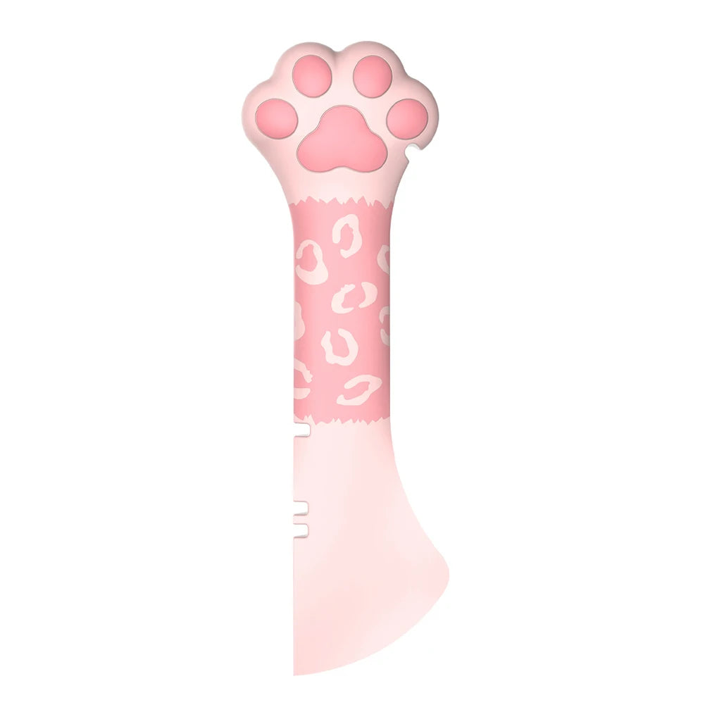 Pink silicone cat paw shaped can opener and food scoop with lid