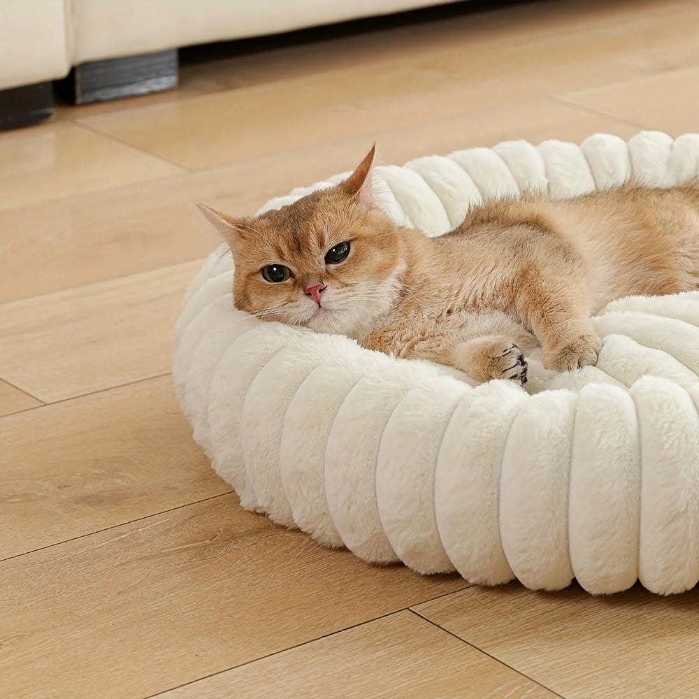 Round Donut Cat Bed - Ultra Soft Plush Pet Nest for Small Dogs and Cats