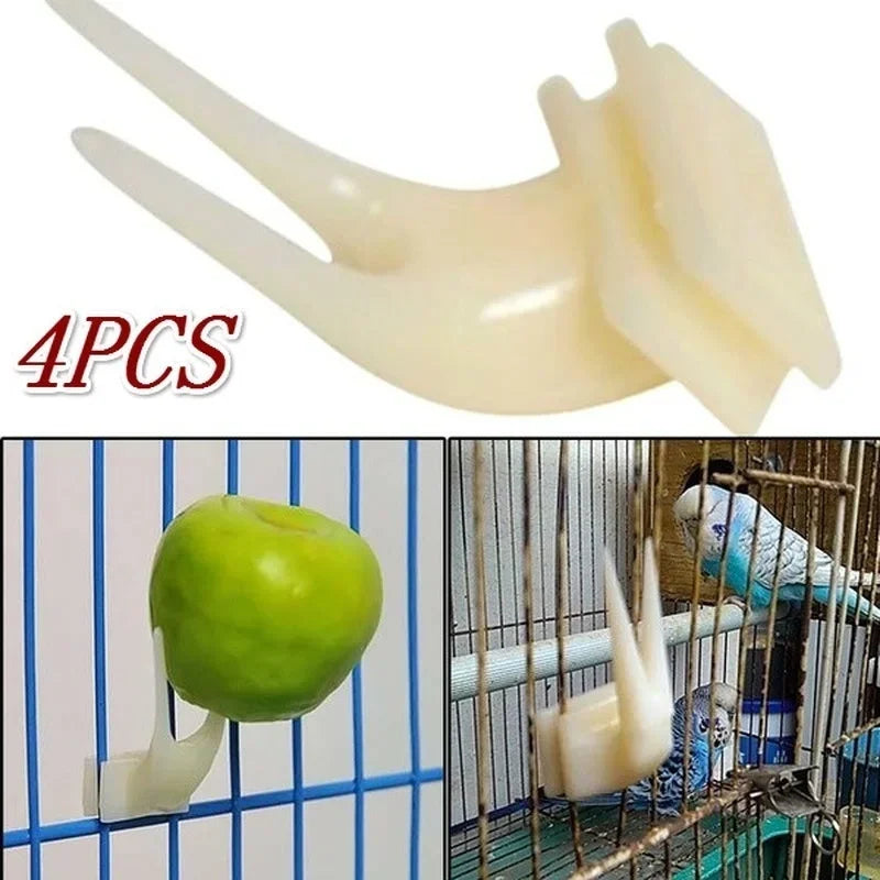Vier weiße Plastik-Futterzangen für Papageien und kleine Vögel
